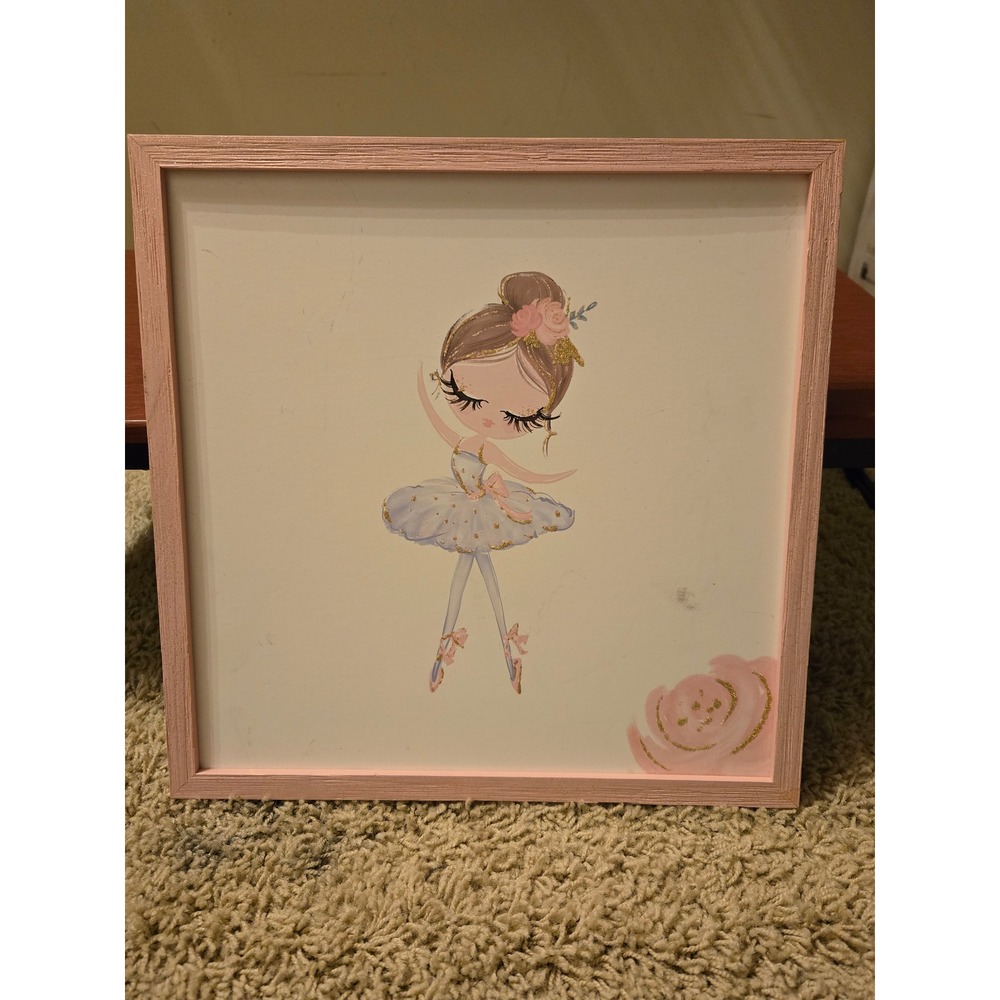 Hobby Lobby Ballerina Framed Wall Art Pink Gold Glitter Nursery Decor 12x12